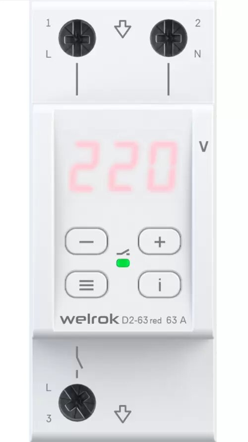 Welrok D2-63 RED Двухмодульное реле напряжения с термозащитой 63A