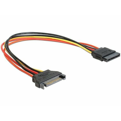 Удлинитель Cablexpert SATA 15pin(M)/15pin(F) (CC-SATAMF-01), 0.3 м, 1 шт., черный/красный/желтый аксессуар удлинитель кабеля питания gembird cablexpert sata 15 pin m 15 pin f 20cm cc satamf 20cm