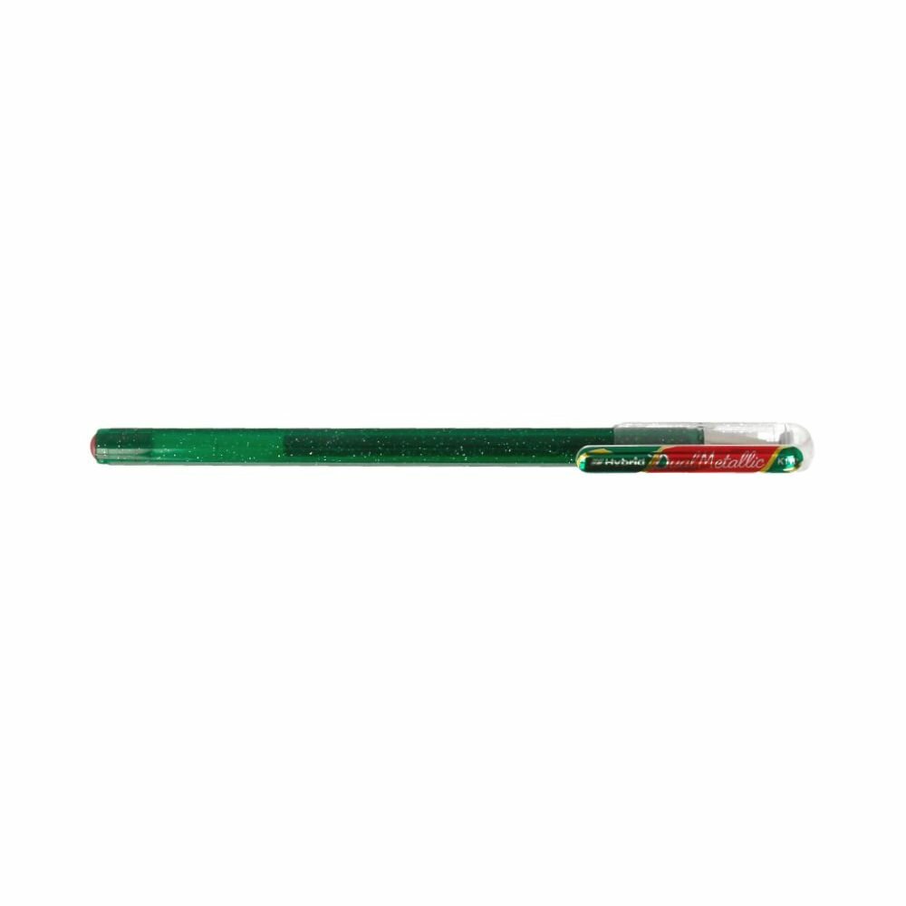 Ручка гелевая Pentel Hybrid Dual Metallic зеленая+красная 1мм, двухцветная, корпус зеленый