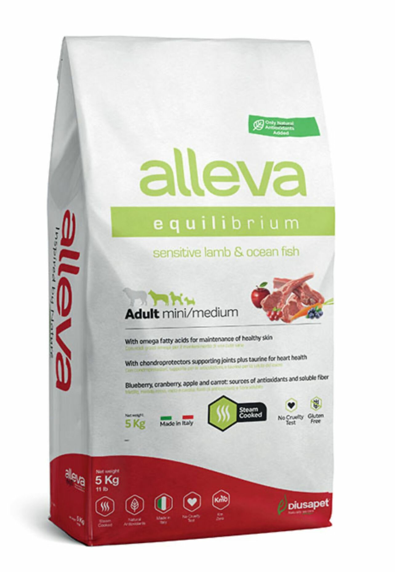 ALLEVA EQUILIBRIUM SENSITIVE DOG MINI MEDIUM беззерновой корм сухой для взрослых собак мелких и средних пород c ягненком и океанической рыбой, 5 кг