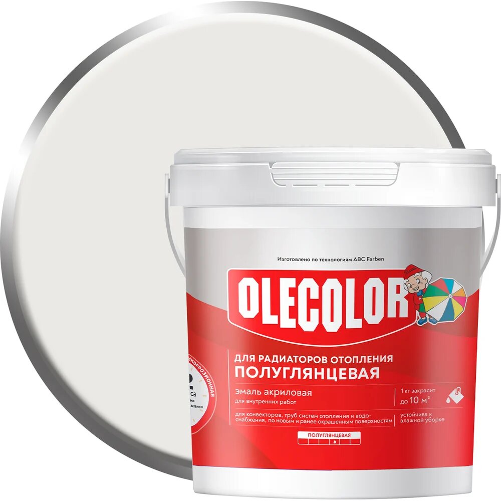 Акриловая эмаль для радиаторов отопления OLECOLOR полуглянцевая, 1 кг 4300007667