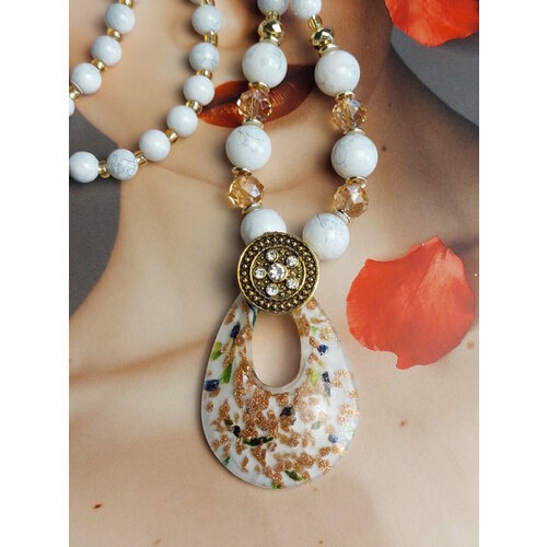 Бусы, муранское стекло, длина 70 см, белый