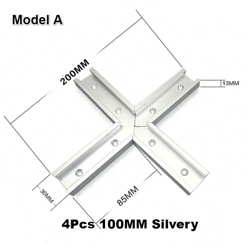 T-образный пазовый соединитель Wnew для деревообработки 4Pcs 100mm A Silvery
