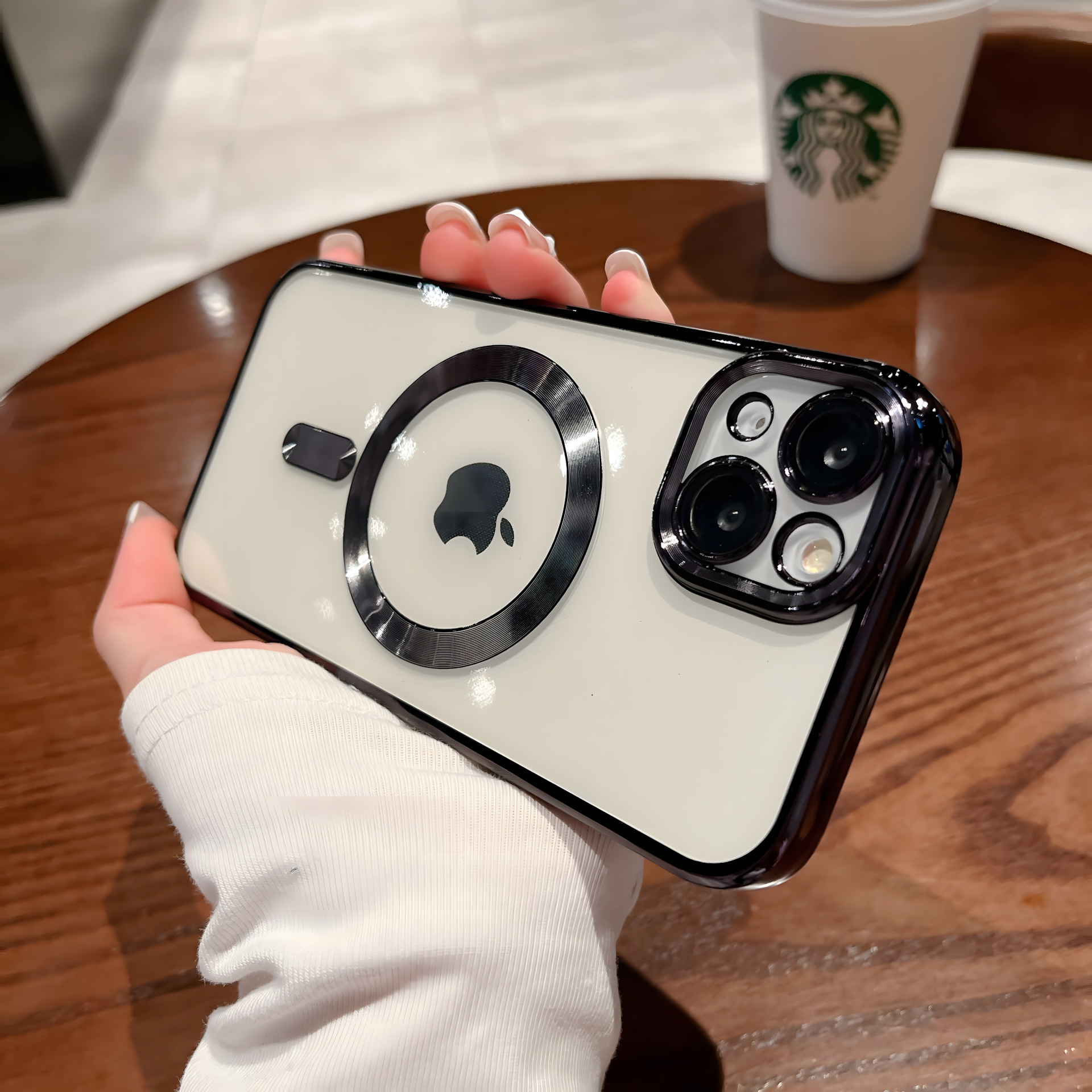 Прозрачный чехол-накладка с магнитным рисунком, для iPhone 15, защита камеры, черный