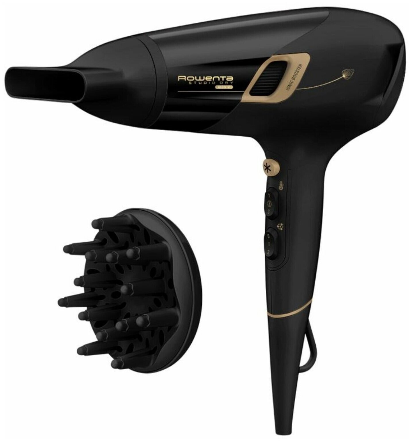 Фен для волос Rowenta Studio Dry Glow CV5836F0, 2100 Вт, черный/золотой