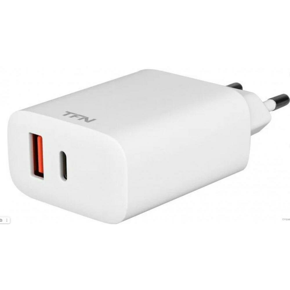 Сетевое зарядное устройство TFN USB-A + Type-C, PD, QC, 20W, 3А, без кабеля (TFN-WC10), Белый