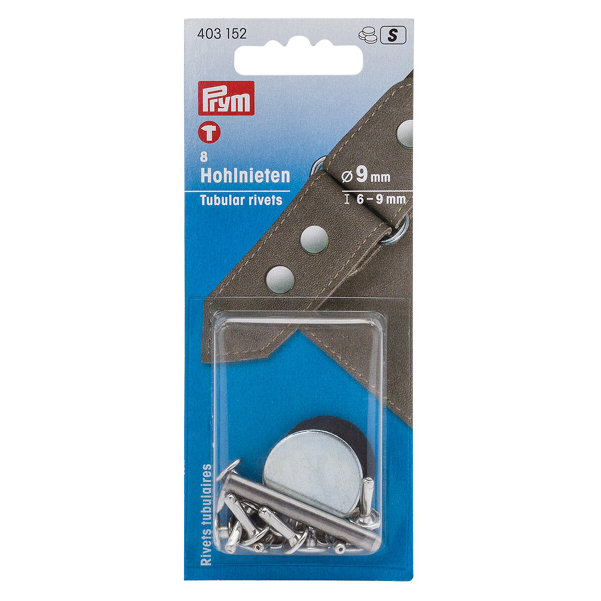 Хольнитены двухсторонние 9 мм (8 шт) + инструмент для установки, Prym, 403152, металл (серебро)