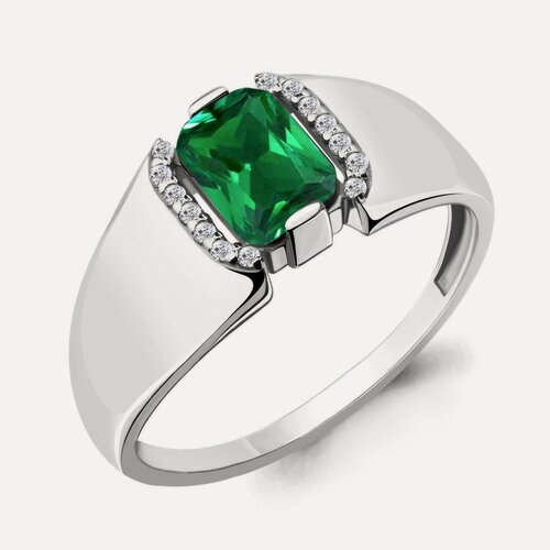 Изображение товара Кольцо, серебро, 925 проба, родирование, изумруд синтетический, фианит