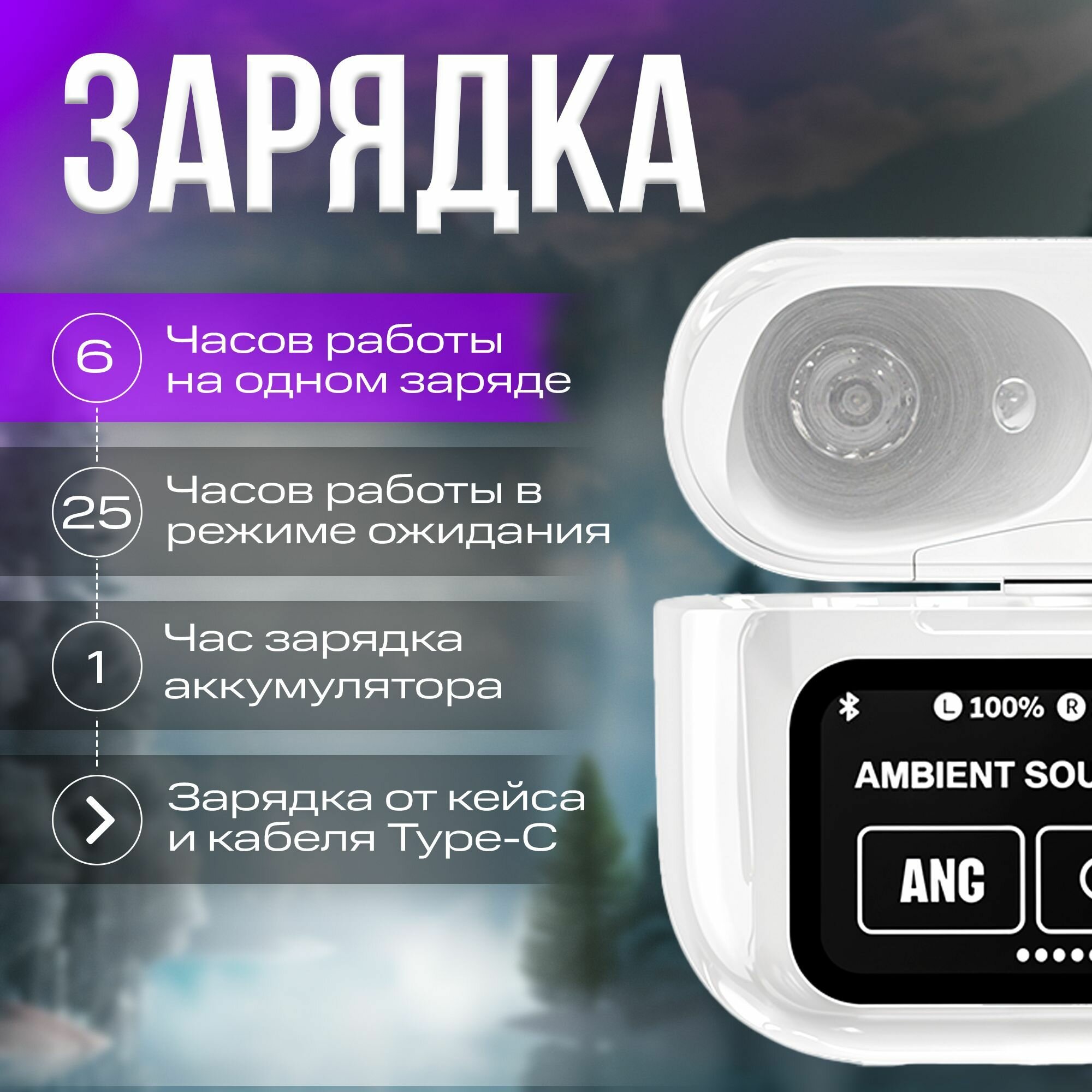 Наушники беспроводные A9 ANC NFC с микрофоном шумоподавлением / Блютуз наушники / Спортивные наушники / Type C