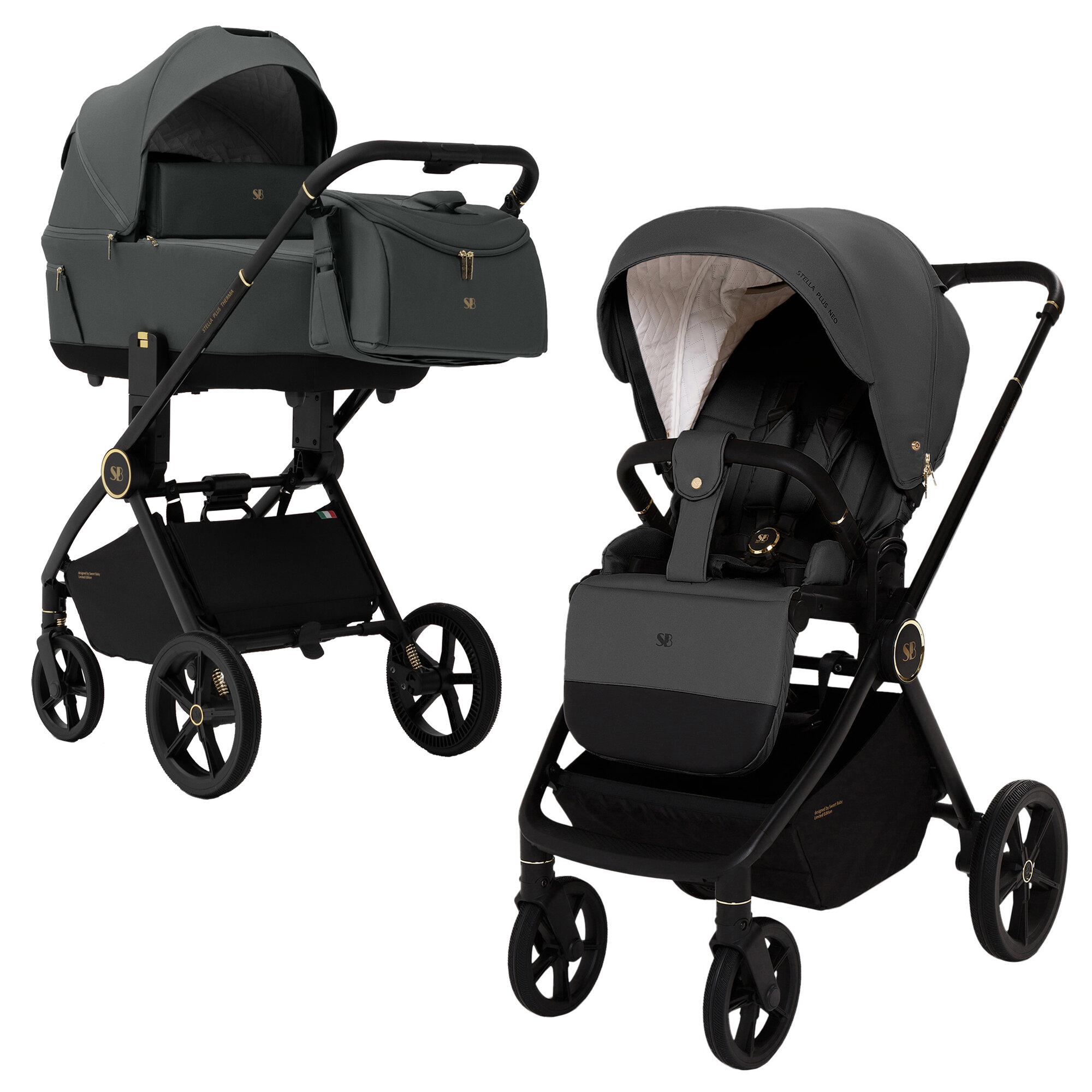 Детская коляска 2в1 Sweet Baby Stella Plus, цвет Dark Grey (Грифельный), артикул производителя 427415