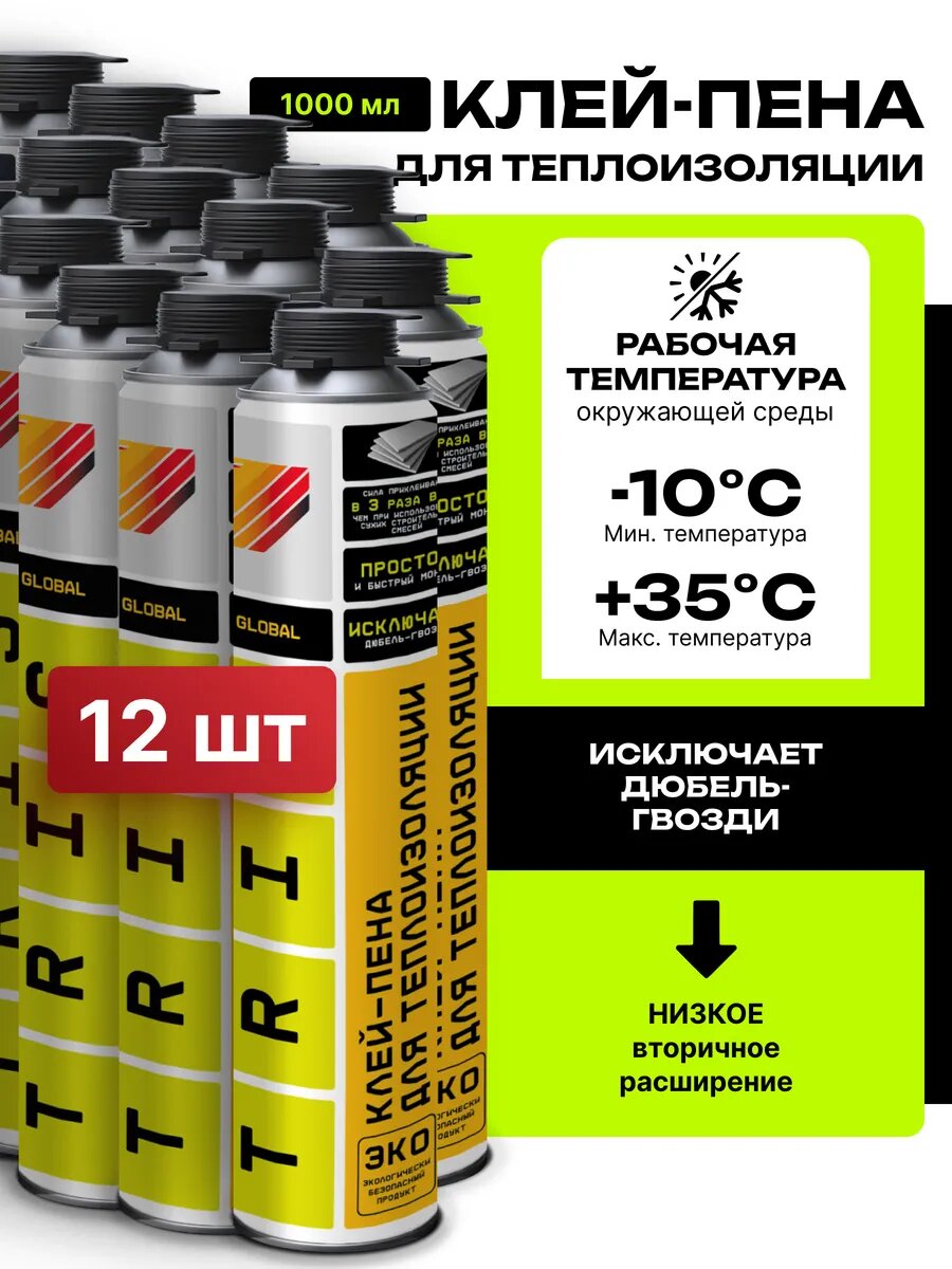 Клей-пена для теплоизоляции 12шт. GLOBAL TRIS