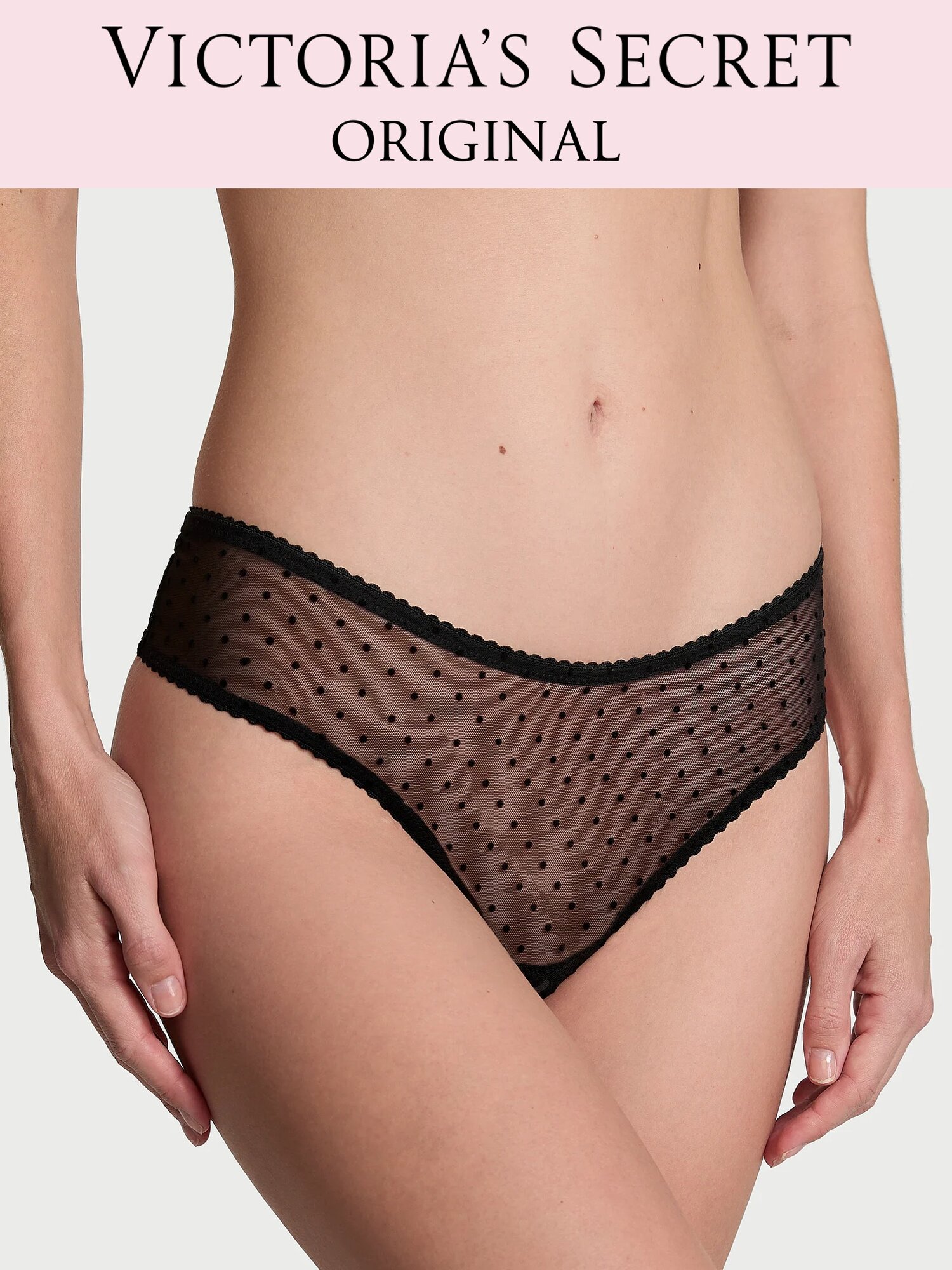 Трусы Victoria's Secret L черные из сетки в горошек, с доступом, 18+