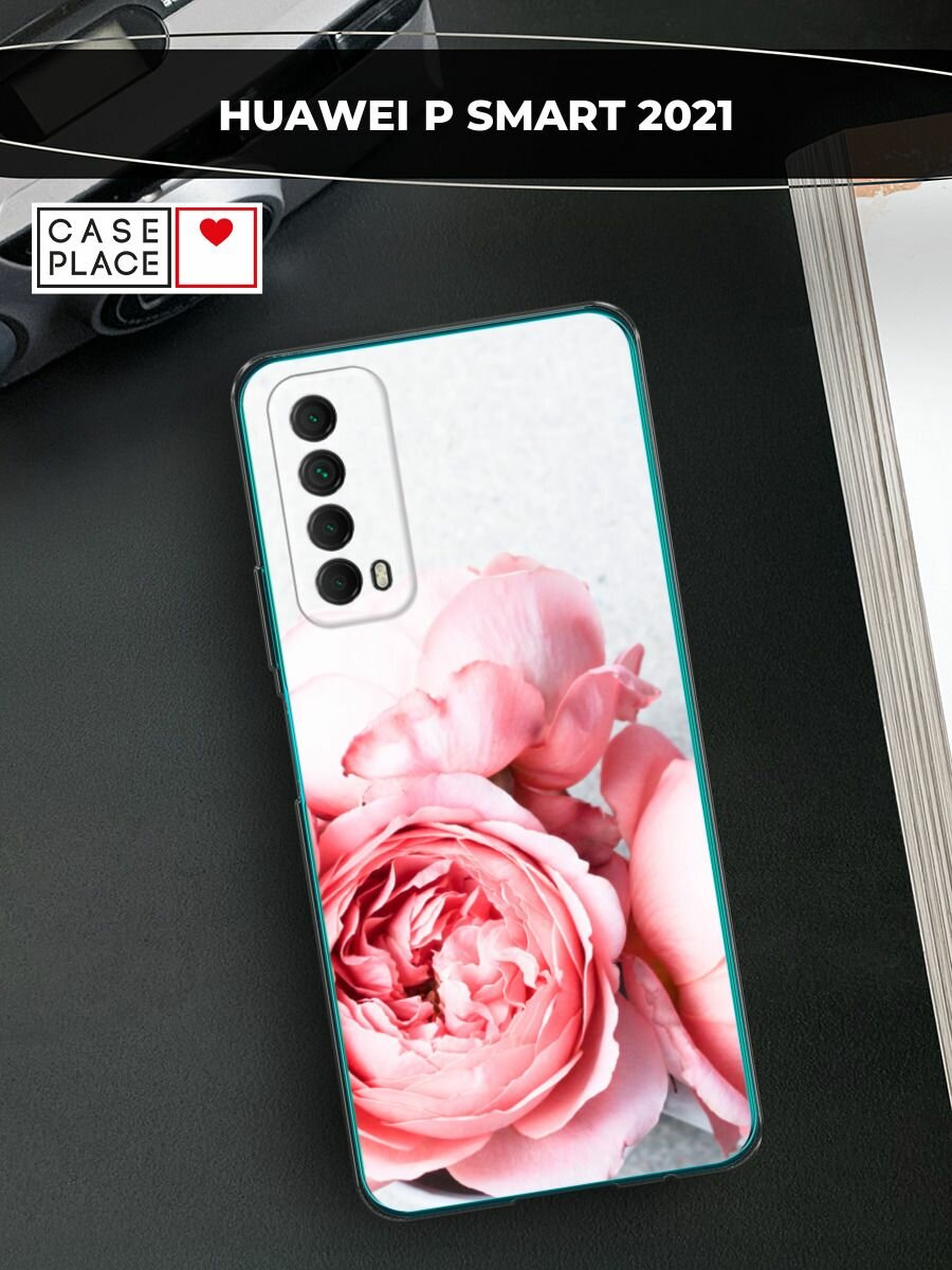 Чехол на Huawei P Smart 2021 / Хуавей П Смарт 2021 с принтом "Пионы на белом"