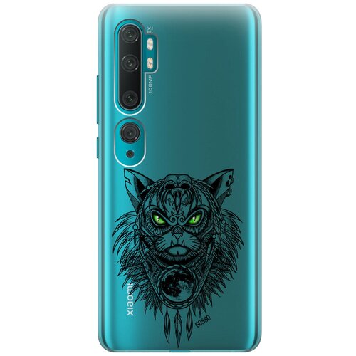 Ультратонкий силиконовый чехол-накладка Transparent для Xiaomi Mi Note 10, Note 10 Pro с 3D принтом Shaman Cat ультратонкий силиконовый чехол накладка transparent для xiaomi mi note 10 note 10 pro с 3d принтом little hearts