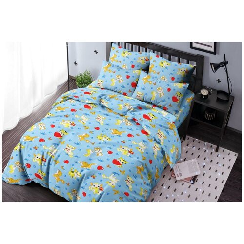 фото Детское постельное белье "ночь нежна" из бязи; мурзик голубое; размер 1.5 наволочки 70х70