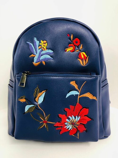 Рюкзак для девочки синий с цветами Orsoro, арт. DS-866