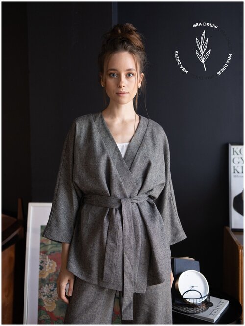 Пиджак ИВАdress, средней длины, оверсайз, утепленный, с поясом, размер onesize/165-172, серый