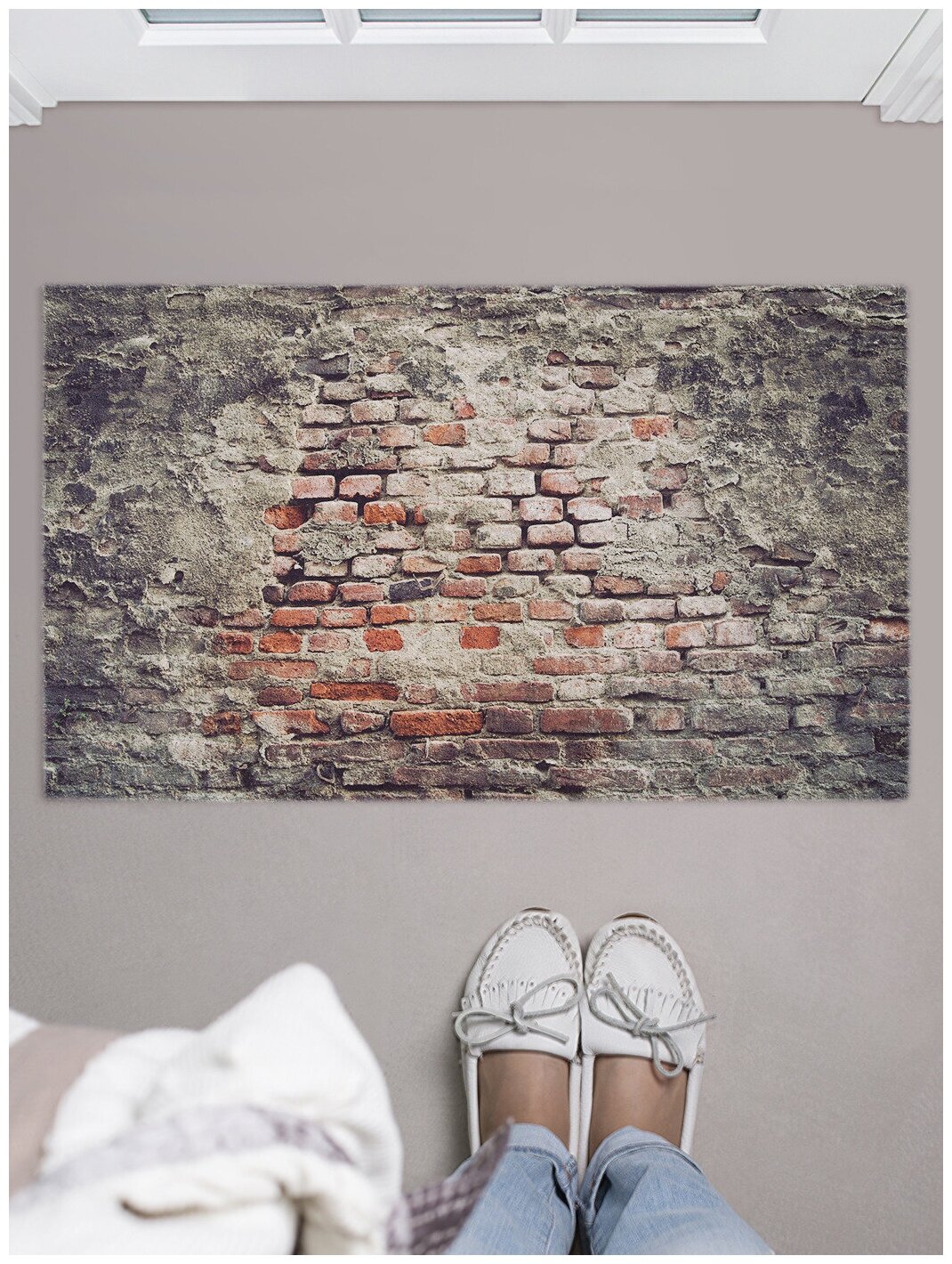 Придверный коврик в прихожую JoyArty "Старая стена" для обуви, на резиновой основе, 75x45 см