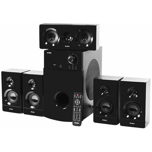 Колонки компьютерные SVEN HT-210, 5.1, 125 Вт, Bluetooth, Optical, Coaxial, FM, дерево, черные, SV-014124