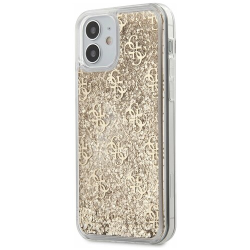 фото Чехол guess для iphone 12 mini (5.4) liquid glitter 4g hard gold