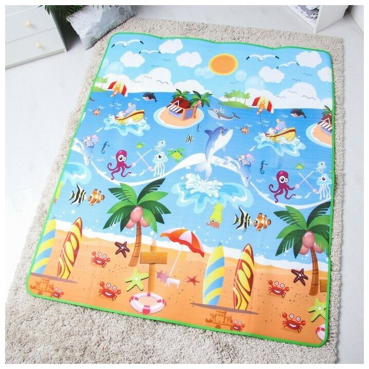 Крошка Я Игровой коврик для детей на фольгированной основе «Солнечный пляж», размер 177х145x0,5 см, Крошка Я