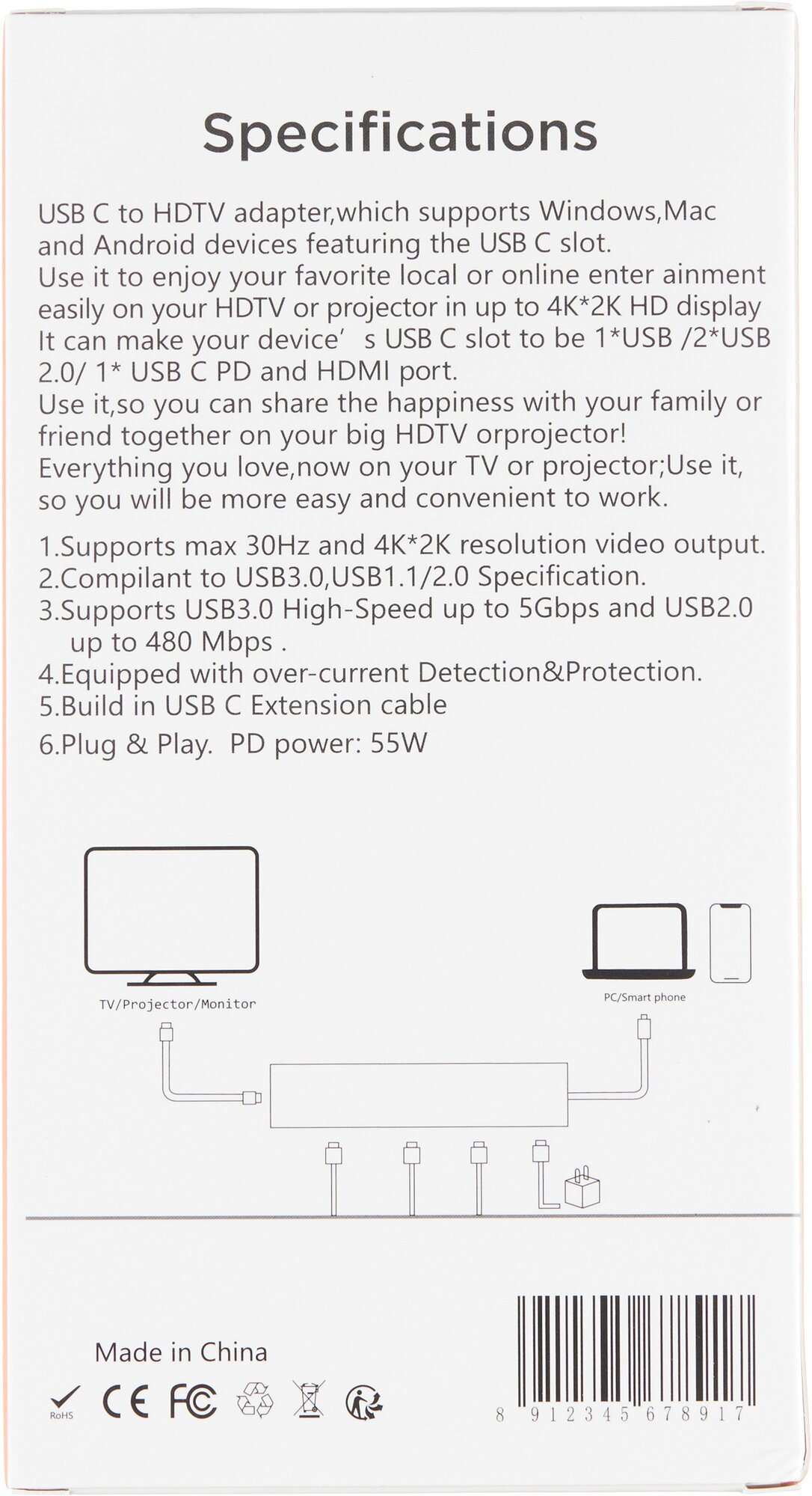 Хаб Palmexx USB-C to HDMI+3*USB30+USBC /HUB-074