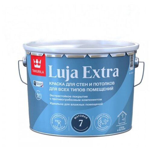 краска акриловая tikkurila luja 40 полуглянцевая бесцветный 9 л 10 8 кг Краска для стен и потолков, Tikkurila Luja Extra, матовая, база А, белая, 0,9 л