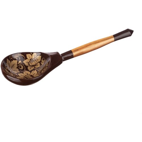 LHL7101 Деревянная ложка полубаская, роспись Золото, Хохлома ложка деревянная чайная хохлома 4 см