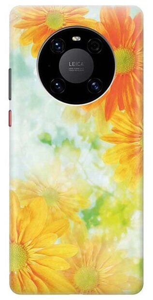 Ультратонкий силиконовый чехол-накладка для Huawei Mate 40 Pro с принтом "Оранжевые цветы"