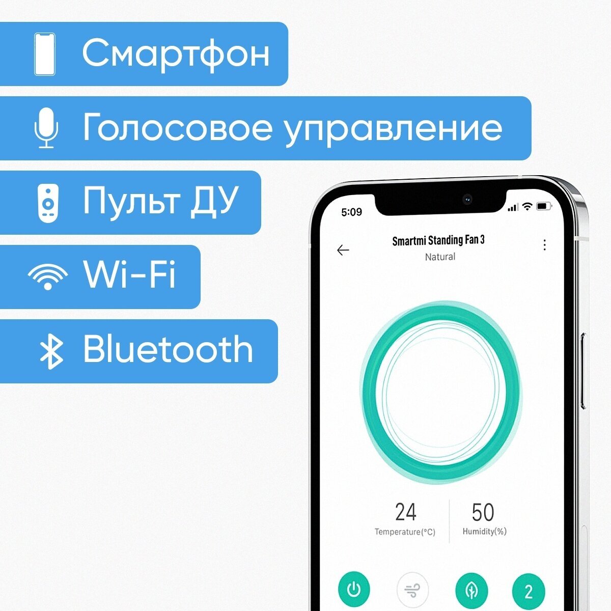 вентилятор напольный SMARTMI Standing Fan 3 с аккумулятором белый - фото №2