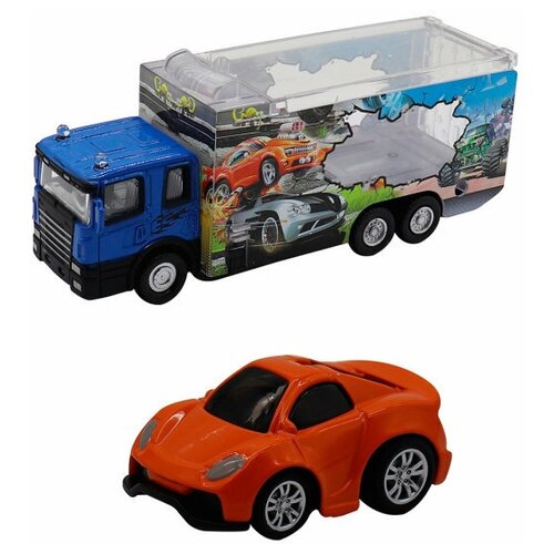 Грузовик + машинка Funky Toys Die-cast, красная, спусковой механизм, 1:60 61054