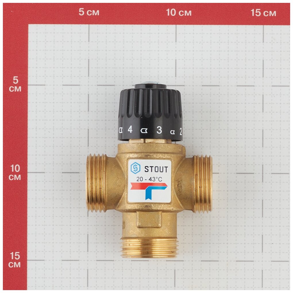 Смесительный клапан Stout SVM-0120-254325 1” НР термостатический для систем отопления и ГВС 20-43°С KV 25 м3/ч