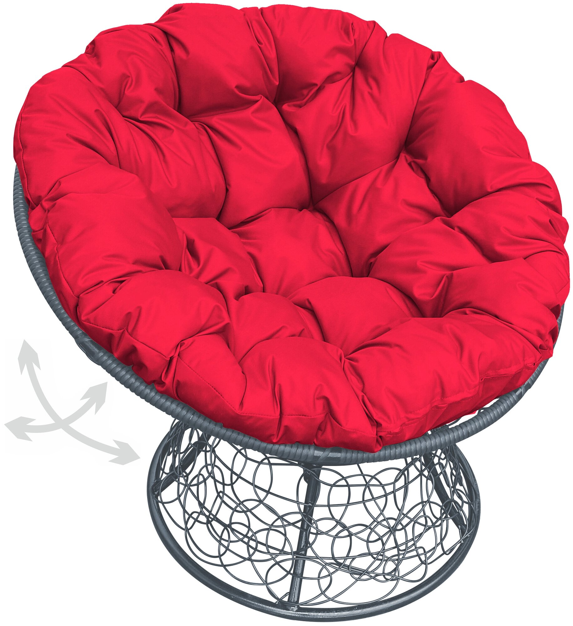 Кресло m-group папасан пружинка ротанг серое, красная подушка - фотография № 1