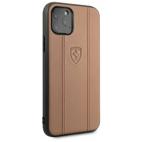 фото Чехол ferrari для iphone 11 pro stamped logo embossed lines hard leather camel