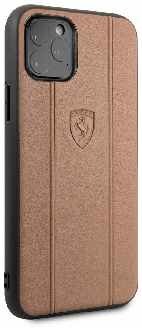 Чехол Ferrari для iPhone 11 Pro Stamped logo Embossed lines Hard Leather Camel