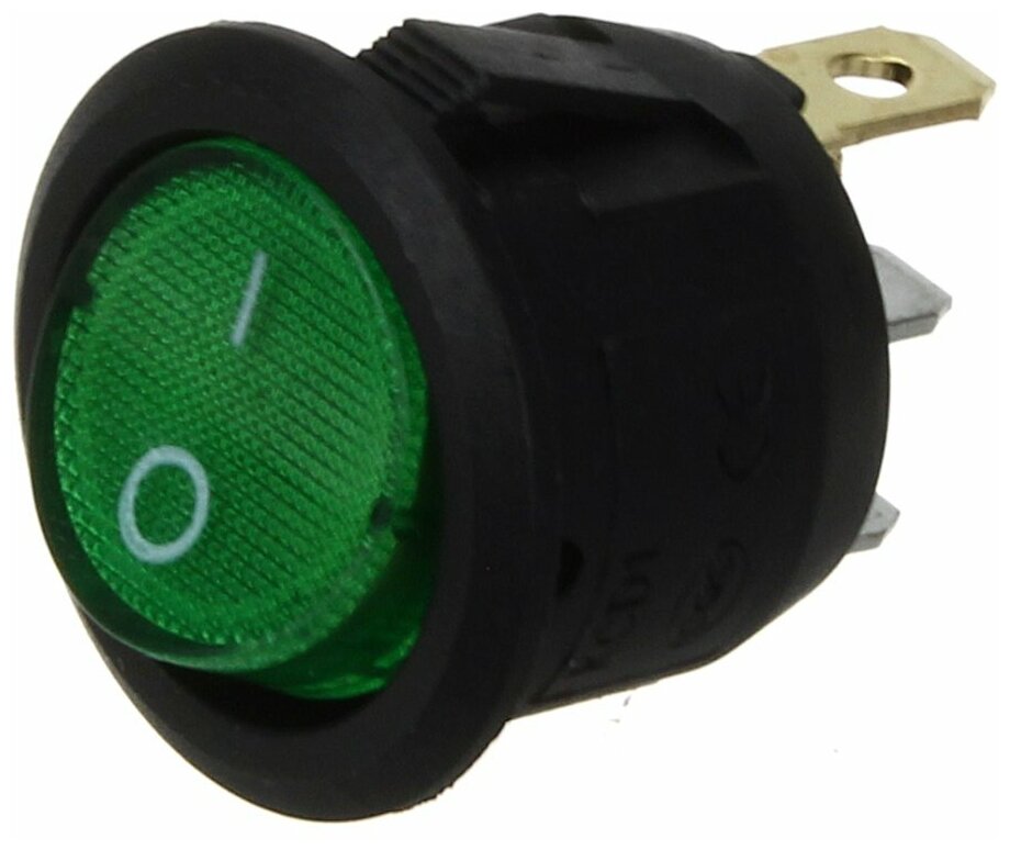 фото Выключатель d23мм 3 контакта 2 положения зеленый с подсветкой