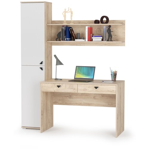 фото Стол компьютерный с пеналом и полкой бостон № 36, цвет дуб эндгрейн элегантный/фасады мдф милк рикамо софт mobi