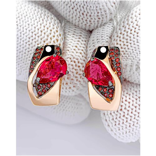 Серьги Trade Jewelry из серебра 925 пробы (покрытие золото 585) с розовым кварцем и фианитами