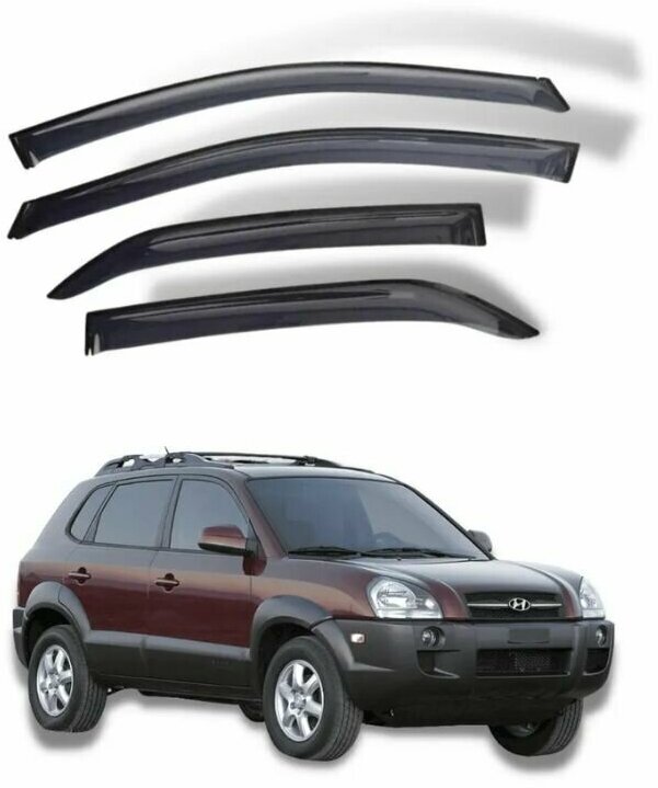 Дефлекторы окон Hyundai Tucson 2004-2009 г. / Ветровики Хендай Туксон 2004-2009 г.