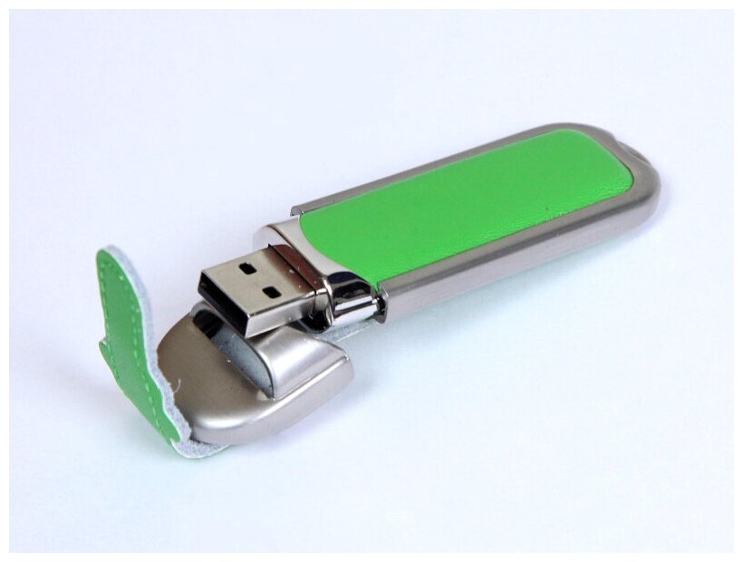 Кожаная флешка для нанесения логотипа с массивным корпусом (32 Гб / GB USB 3.0 Зеленый/Green 212 Премиум SK126)