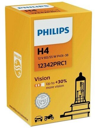 Автолампа H4 PHILIPS 12 V 60/55W P43t-38+30% PREMIUM 12342PRC1