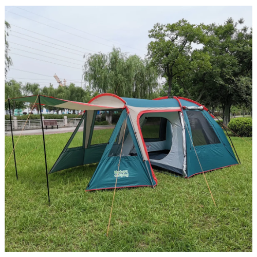 Палатка шатер для туризма с тамбуром двухслойная JWS015, палатка шатер туристическая 4 местная стальной каркас
