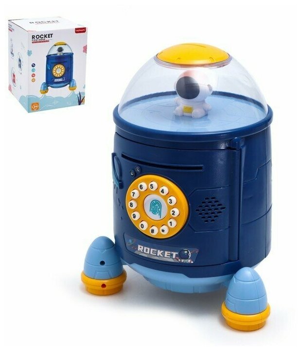 фото Копилка "Ракета", свет, звук, засасывает купюры, цвет синий