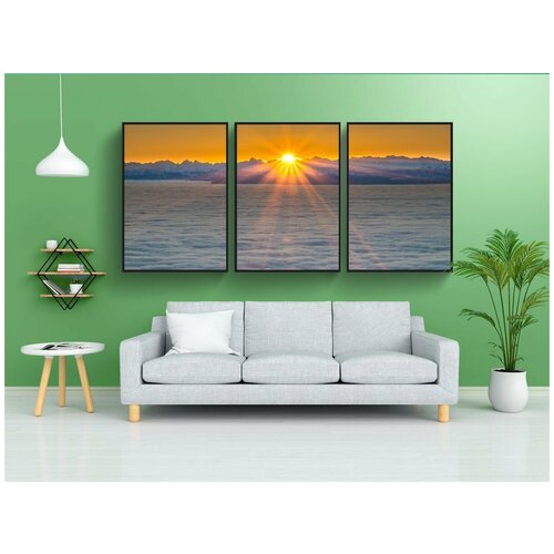 фото Набор модулных постеров для интерьера "восход солнца, море тумана, альпы" 60x90 см. в тубусе, без рамки lotsprints