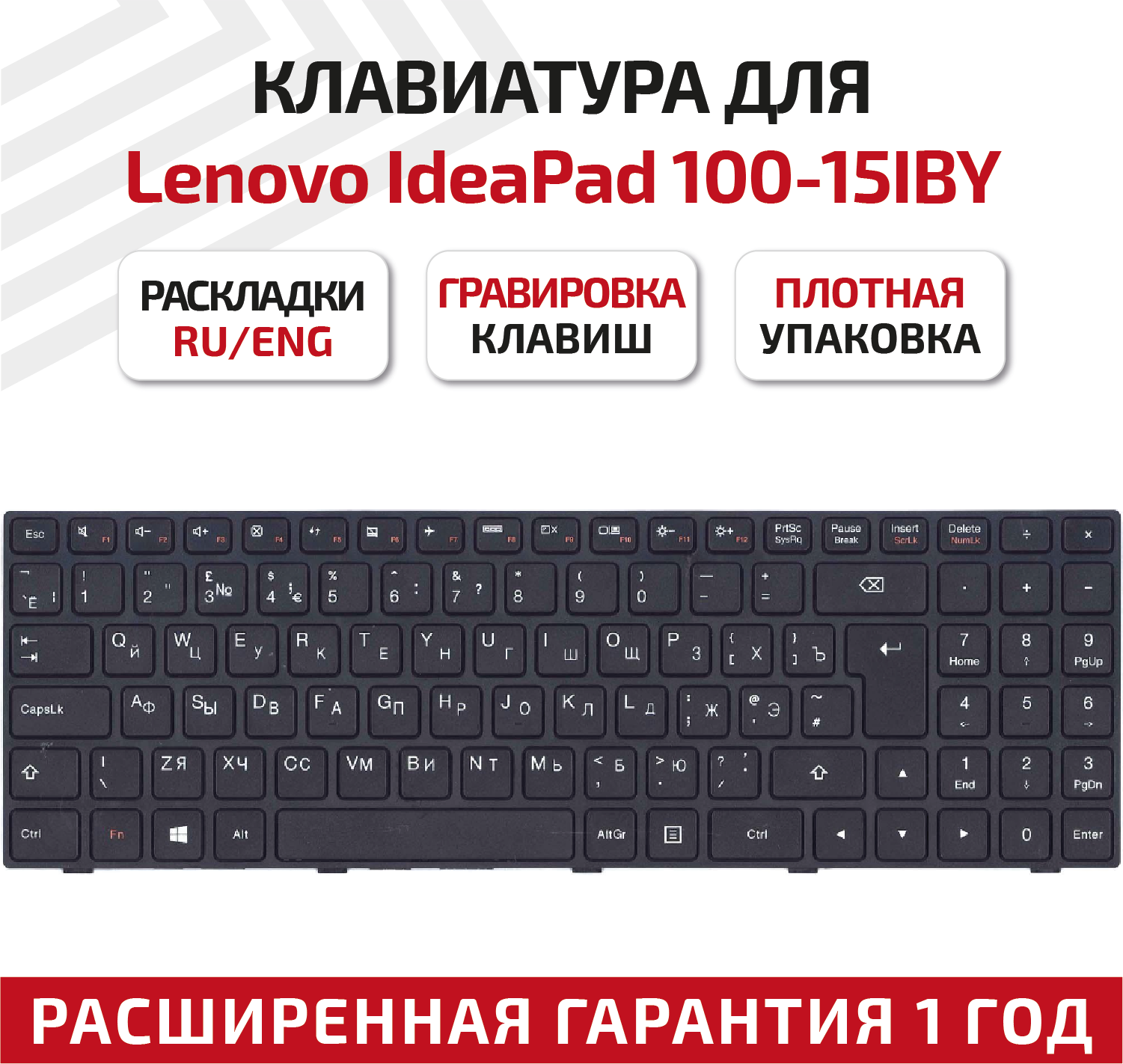 Клавиатура (keyboard) SN20J78609 для ноутбука Lenovo IdeaPad 100-15, 100-15IBY, 100-15IB, B50-10, B5010, черная
