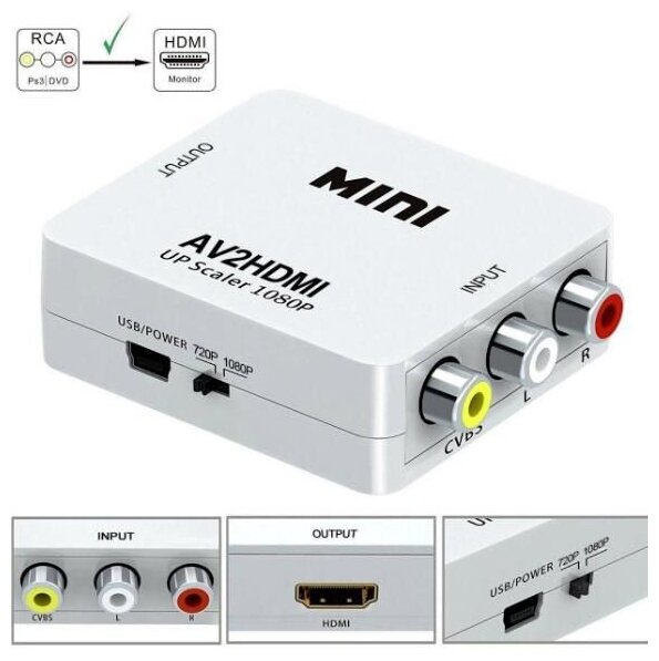 Переходник конвертер адаптер из AV (3 RCA) на HDMI и аудио (Full HD).