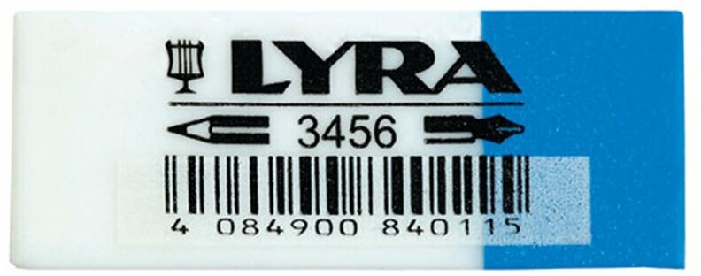 Ластик Lyra, для карандашей и чернил, двусторонний, 50 x 19 x 12 мм Сине-белый. Цена за 1 шт