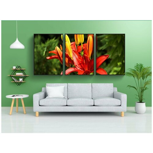 фото Набор модулных постеров для интерьера "лили, цветы, расцветает" 60x90 см. в тубусе, без рамки lotsprints