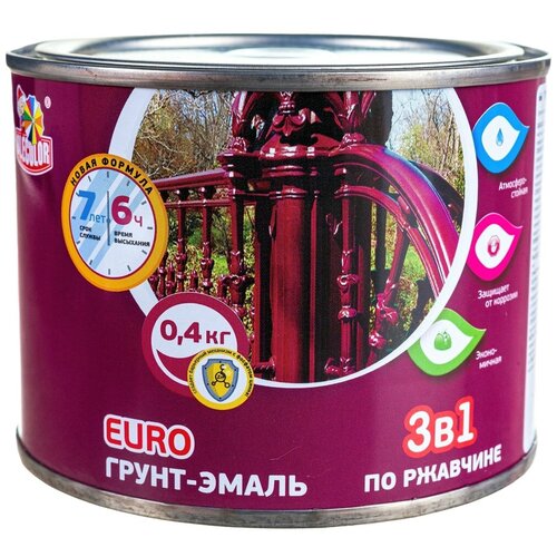 Грунт-эмаль по ржавчине 3 в 1 OLECOLOR (Артикул: 4300009581; Цвет: Коричневый 8017; Фасовка = 0,4 кг)