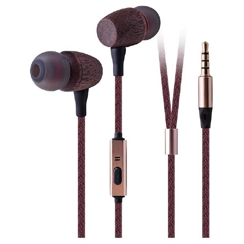 Наушники проводные с микрофоном Xinliang Woodpods 2, внутриканальные, 1.2 м, 32 Ом [коричневый]